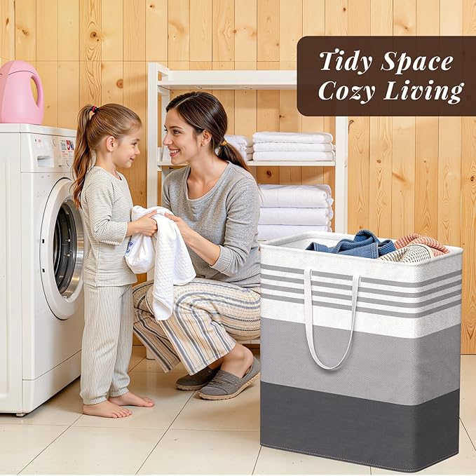 WOWBOX 2 Pack Laundry Hampers Baskets, Freestanding Dirty Clothes Hampers with Reinforced Handles & Cross Stitch & Waterproof Coating, for Laundry Bedroom Bathroom, 2 x 100L