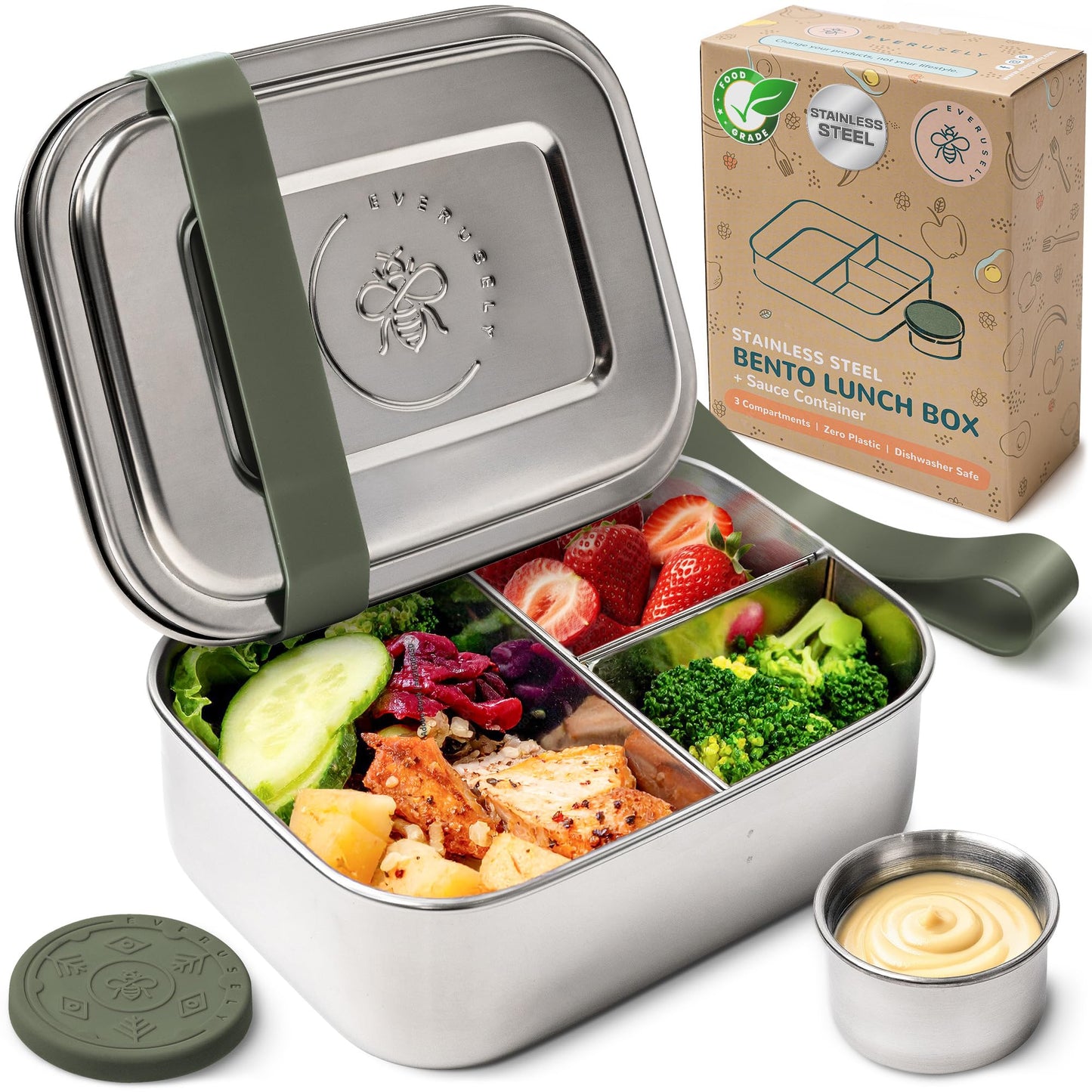 Stainless Steel Bento Box + Condiment Container - Lavender, 27oz / 0.8 L