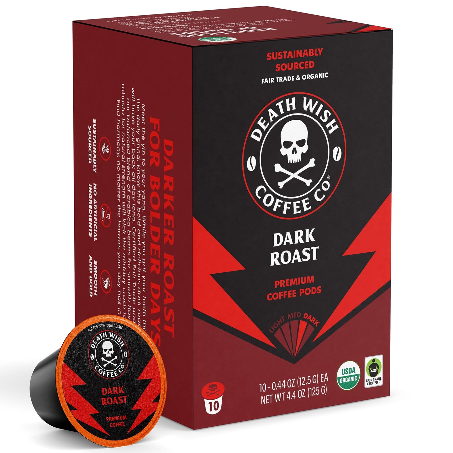 Death Wish Coffee Valhalla Java Medium-Dark Roast Pods, Organic, 50 Count
