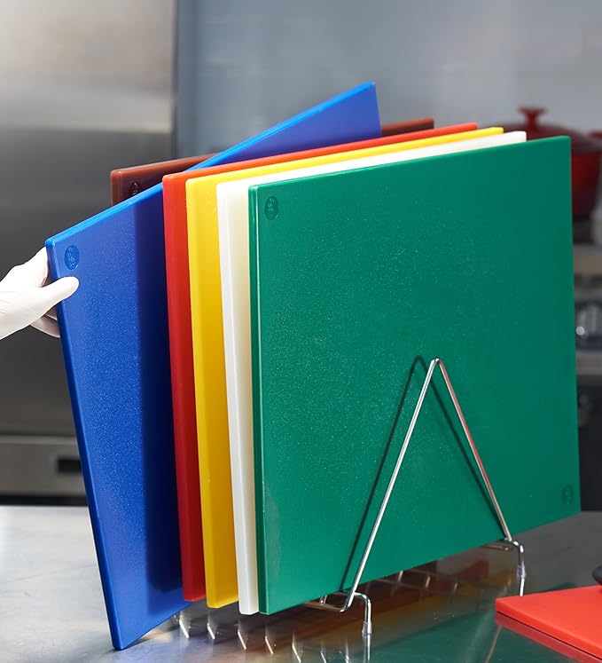 CURTA 6-Piece NSF 20" x 14" x 1/2" Multi-Colored Flexible Cutting Board Kit with Stainless steel Storage Rack, Color Coded Plastic Chopping Board with Anti Slip Surface Dishwasher Safe