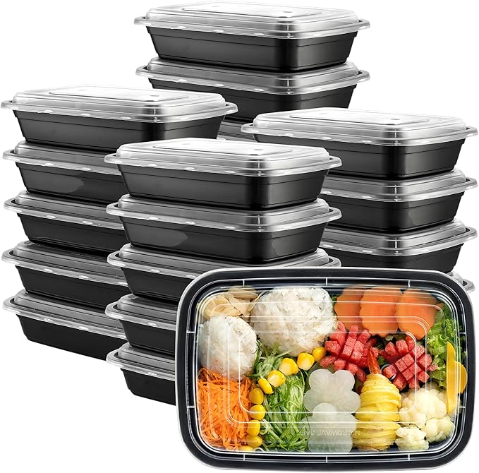 GUSTO 24 oz - 1 Compartment Meal Prep Containers with Lids – [50 Count] Reusable, Microwaveable, Dishwasher & Freezer Safe, BPA-Free Food Storage Boxes for Portion Control (Formerly Comfy Package)