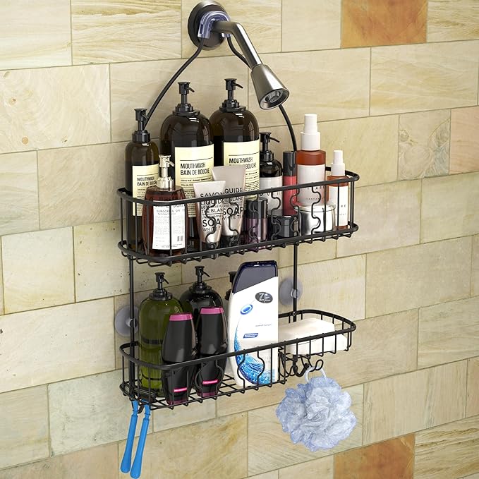 SIMPLE HOUSEWARE Bathroom Hanging Shower Head Caddy Organizer, Black