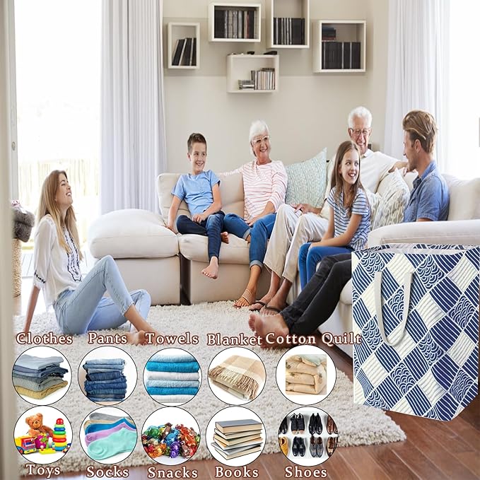Waterproof Laundry Hamper 75L Collapsible Laundry Basket Extended Cotton Handle Laundry Bag Large Clothes Storage Toy Organization for Bathroom Bedroom Laundryroom College Dorms