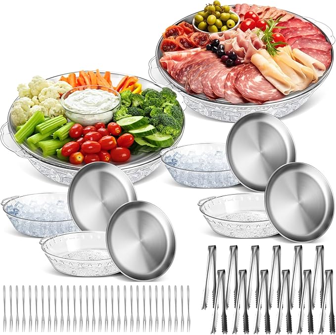 Baderke 4 Sets 11.8 Inch Chilled Serving Tray for Parties, Original