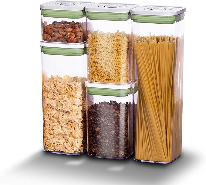 linoroso Pop Airtight Food Storage Containers with Date Recording Lids, Stackable Plastic Storage Containers Set of 7, Dry Cereal Container Set for Pantry Countertop Fridge Organization