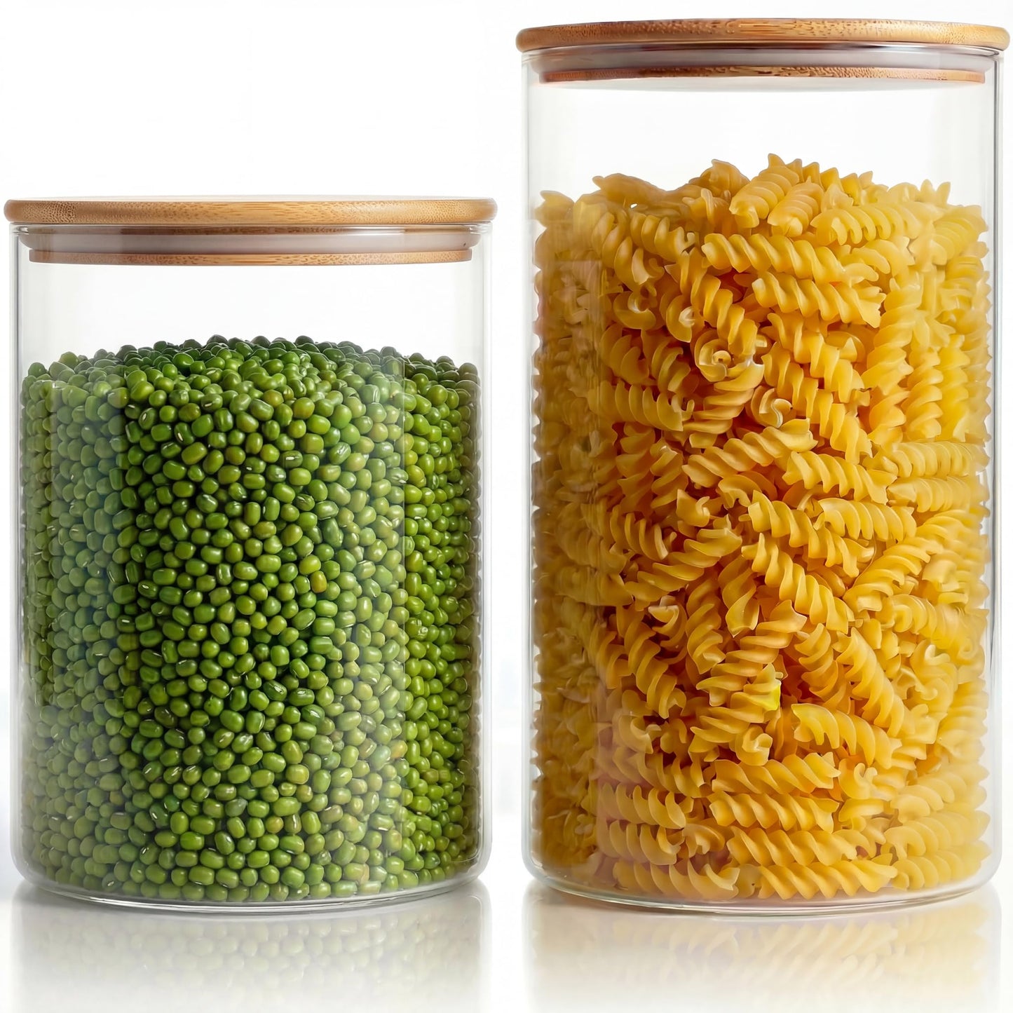 32 oz & 21 oz Round Glass Food Storage Containers with Bamboo Lids, 4 Pack