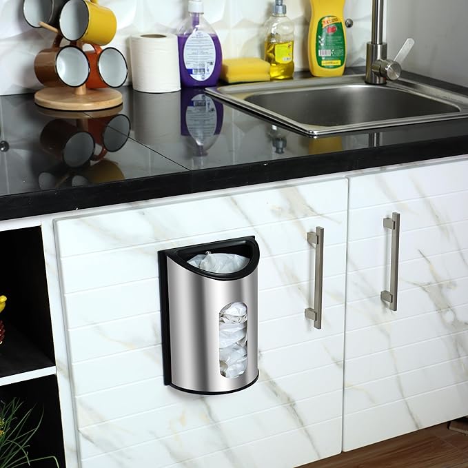 Utopia Kitchen Grocery Plastic Bag Holder and Dispenser Small, Easy Wall Mount Bag Saver, Stainless Steel, Silver