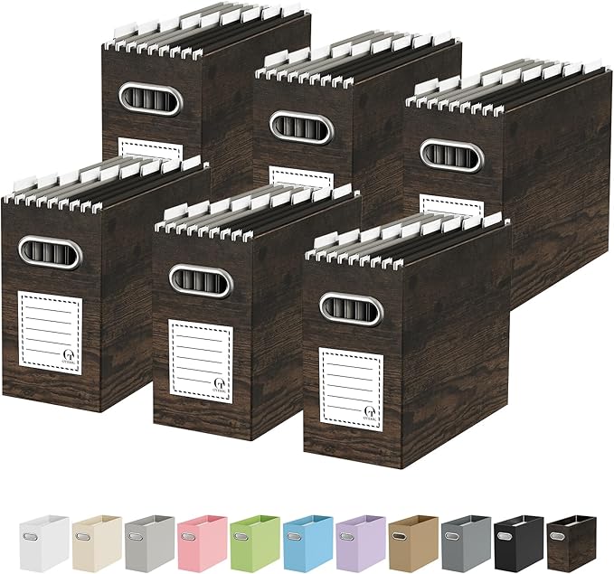 Oterri Cardboard File Organizer Box for Hanging File Folders Letter Size,File Box for Computer Desk,File Cabinet,Working Home,Office,Classroom (Brown Wood Grain Print, Letter Size - 6 Packs)