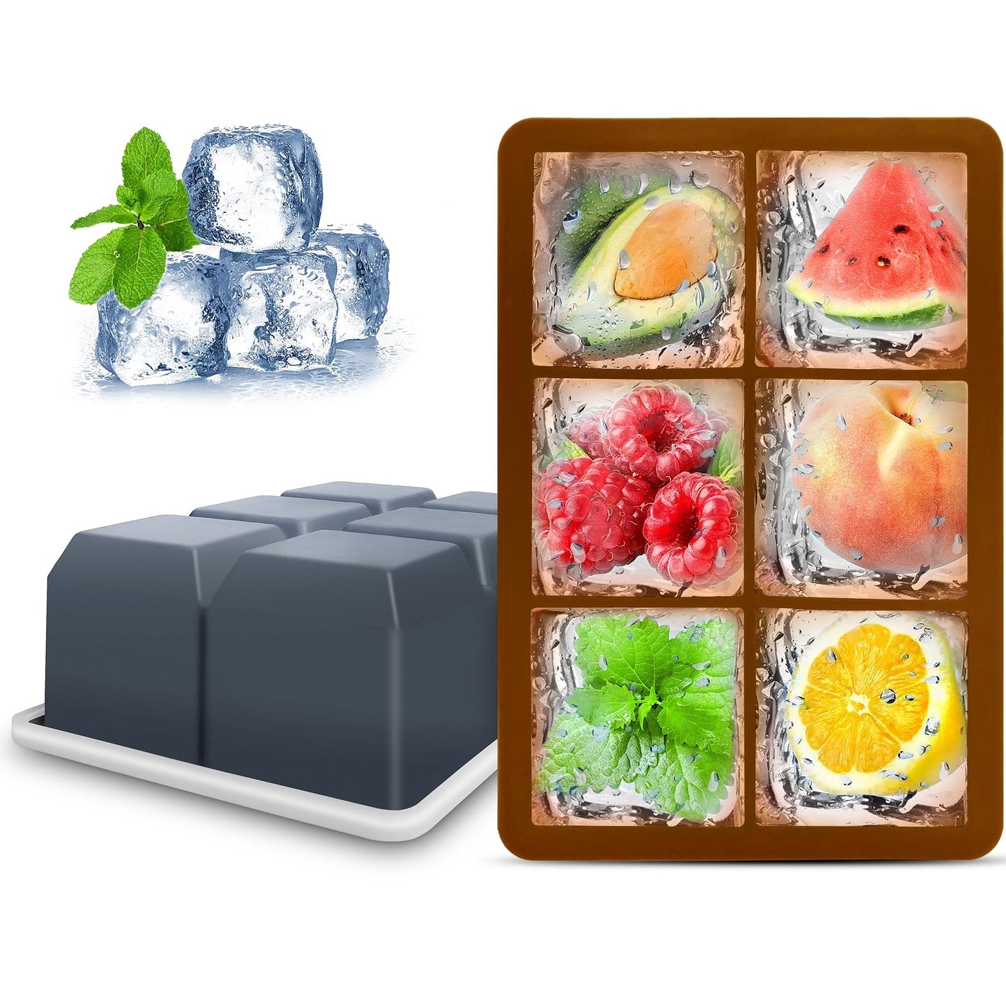 Excnorm Silicone Ice Cube Trays 3 Pack - Large Size Silicone Ice Cube Molds with Leak Proof Removable Lid Square Ice Cube Tray And BPA Free for Cocktail,Whiskey, Stackable Flexible Ice