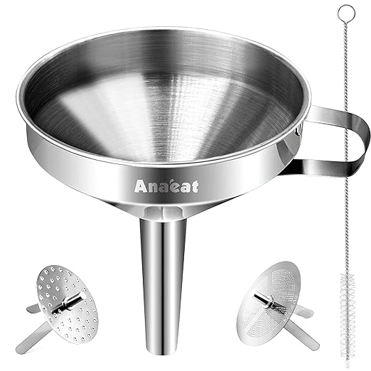 Anaeat Stainless Steel Canning Funnel with Handle for Wide and Regular Jars & Canning Jars, Wide-Mouth Funnels Excellent for Transferring Liquid and Dry Ingredients, Large Solids, Oil, Beans & Jams