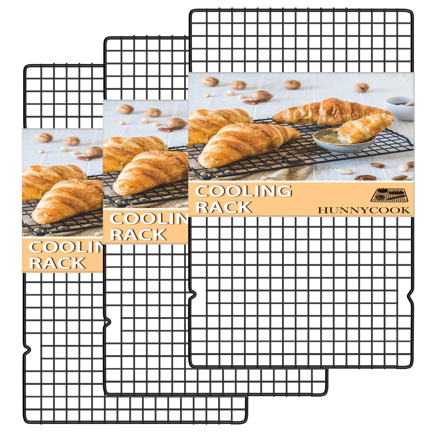 Hunnycook 15.8”×9.8” Cooling Rack - 3P Stainless Steel Baking Rack, Oven Safe Cooling Racks for Cooking and Baking, Silver Roasting Rack & Wire Rack & Cookie Cooling Rack for Roasting, Grilling