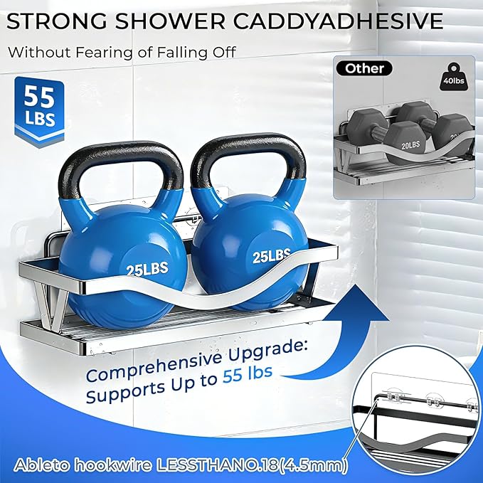14 Pack Shower Caddy Adhesive Replacement, Strong Adhesive Hooks, Waterproof Shower Adhesive Strips, No Drilling, for Bathroom Storage Shelves and Kitchen Racks