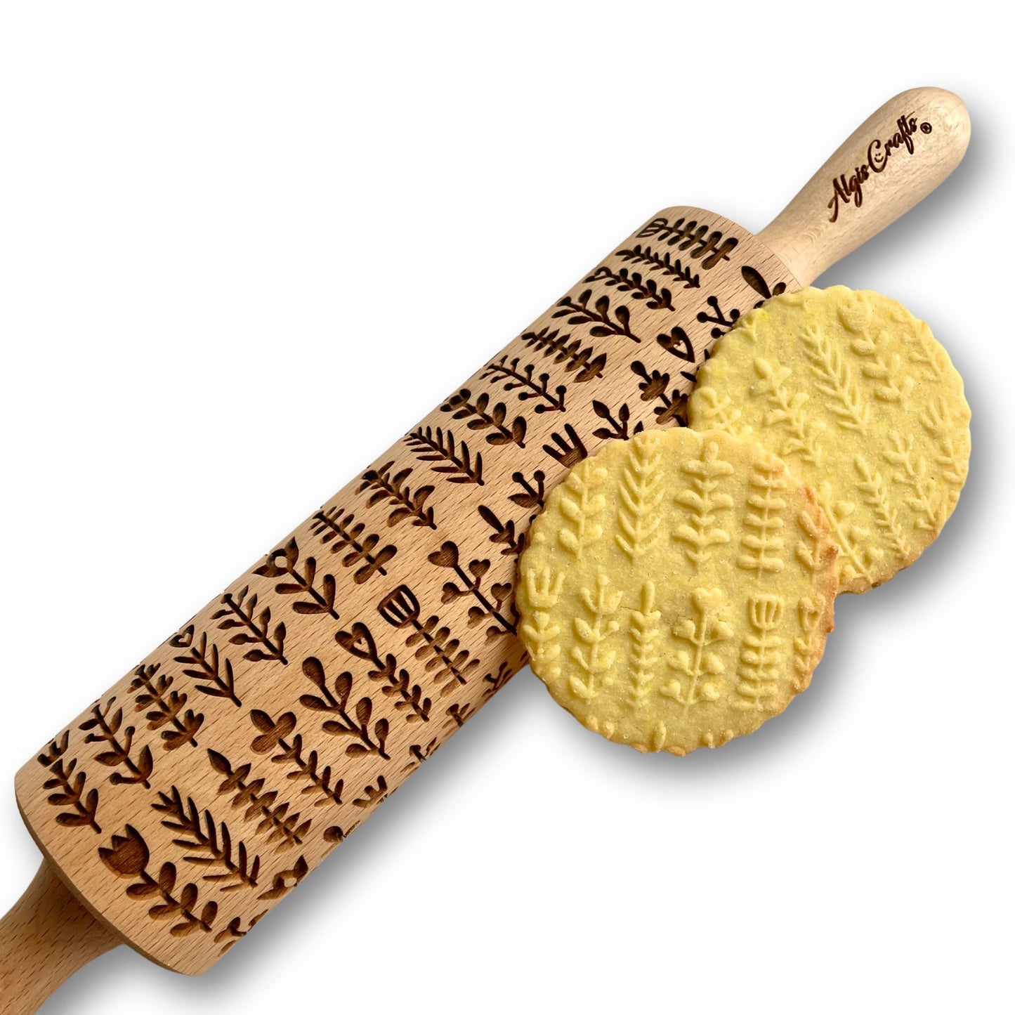 WILD POPPY Embossing Rolling Pin with Flowers Pattern. Dough and Clay Roller for Embossed Cookies and Pottery. Cookie and Ceramic Stamp. Backing Gifts for Women by Algis Crafts