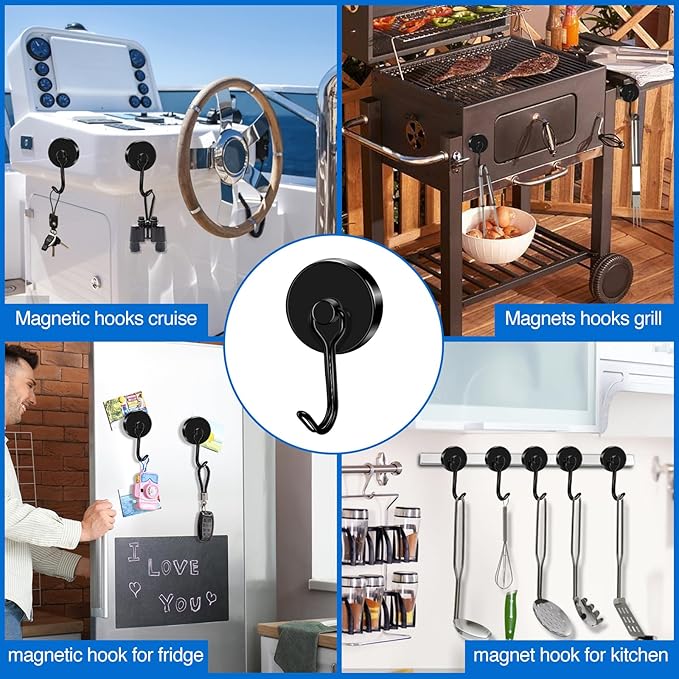 LOVIMAG Hooks, 120lbs+ Magnetic Magnet Hook 2025 Cruise Cabin Ship Essentials Heavy Duty Strong Refrigerator Fridge Hanging for Classroom Beach Vacation Kitchen Grills Home Mug Hanger (3 Pack), Black