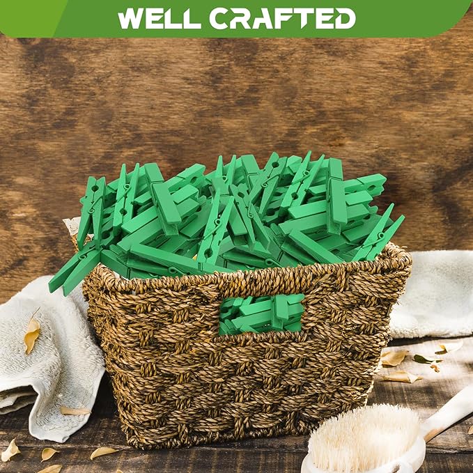 100 Pack Clothes Pins Wooden 2.9 Inch, Clothespins Wood Colorful Clothing Pins for Crafts Classroom Pictures Green