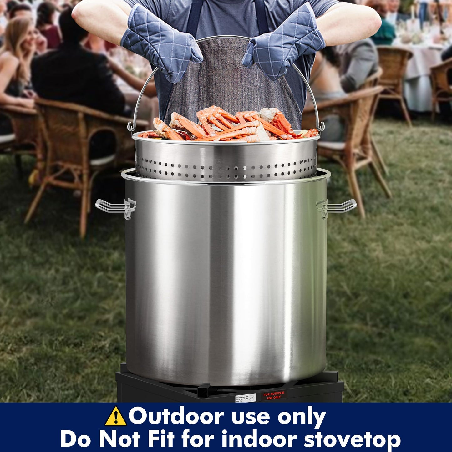 ARC 100QT Stainless Steel Seafood Boil Pot with Basket and Two Brown Paper