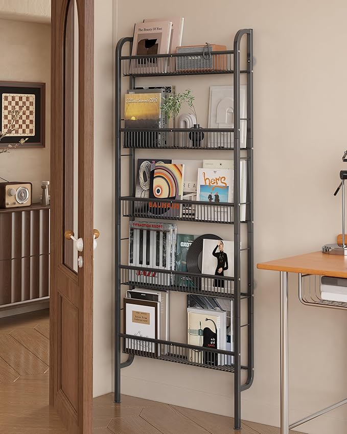 UMDONX Behind The Door Bathroom Shelf Narrow 5-Tier, Space-Saving Slim Storage Shelf Narrow Shelving Unit for Bathroom and Kitchen Black