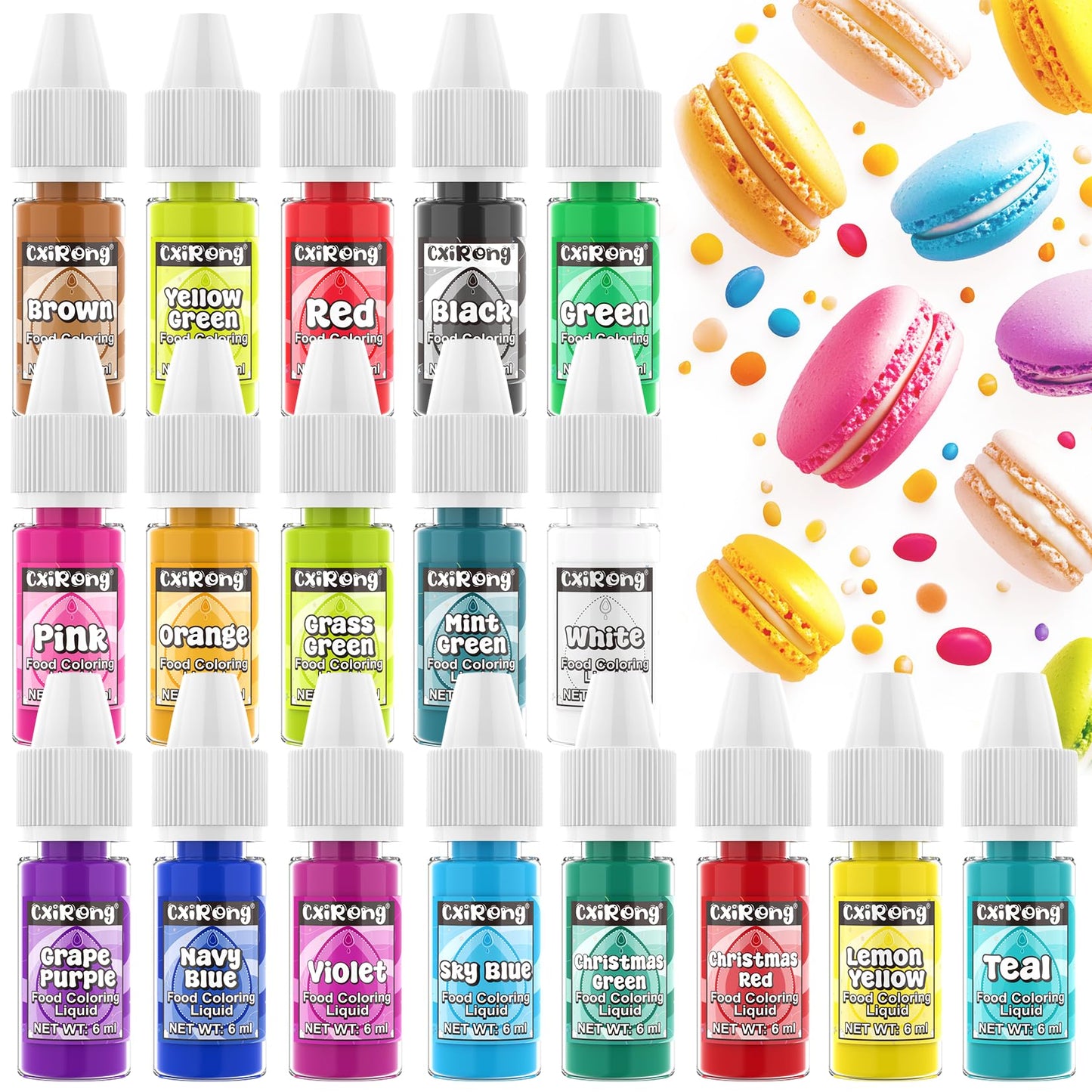 Food Coloring Liquid - 18 Vibrant Colors Food Dye Colorantes Para Reposteria, Highly Concentrated Cake Decorating Food Coloring for Icing, Cake, Baking, Frosting, Easter Egg, Macaron, Slime - 6ml