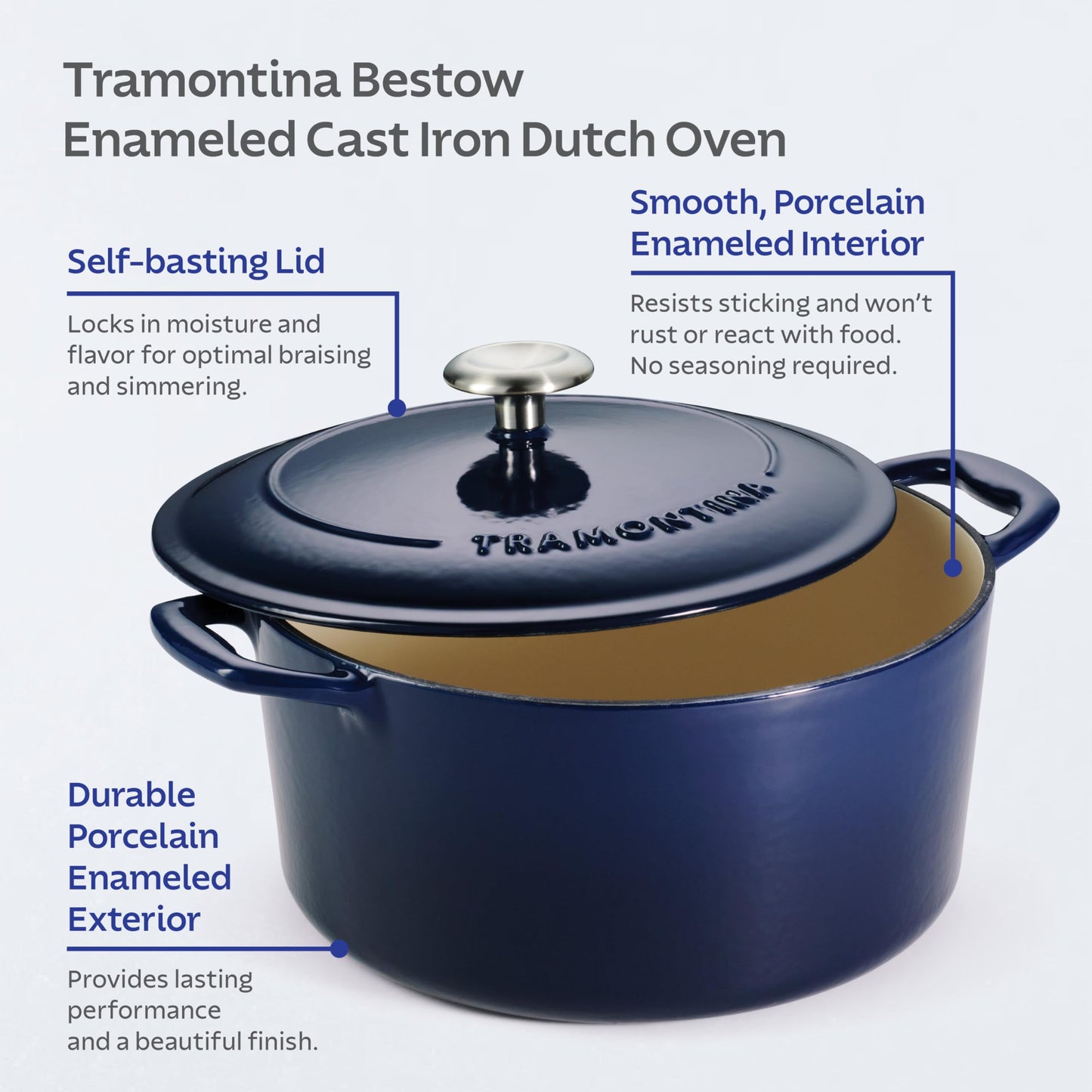 Tramontina Bestow Enameled Cast Iron 7-Qt Oval Dutch Oven Pot with Lid