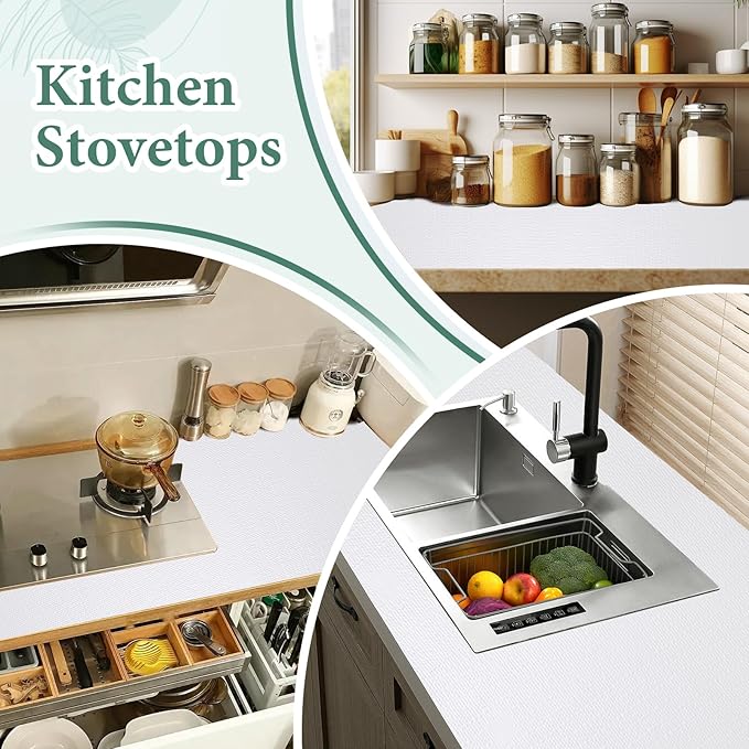 Drawer and Shelf Liner for Kitchen Cabinet: 23 in X 20 Ft Non Slip Waterproof Shelf Paper Non Adhesive Refrigerator Liners White Easy Liners for Bathroom Cupboard with Knife Tape Measure