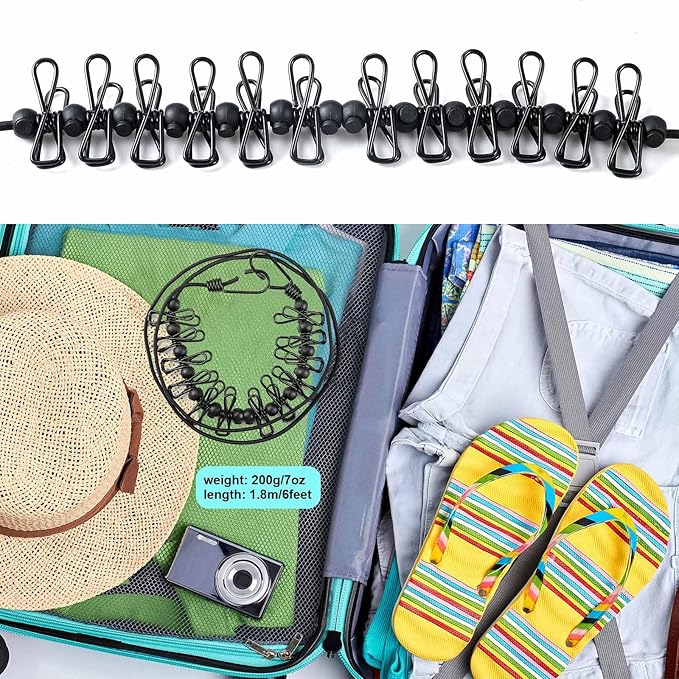 HAWATOUR Clothesline Camping Essentials, Portable Retractable Clothesline with 12pcs Clothespins Outdoor Camping Accessories Travel and RV Essentials, Black