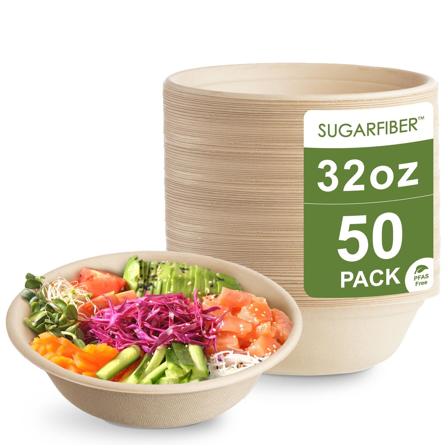 24oz Compostable Paper Bowls Disposable Round Natural Soup Bowls, 500 Count