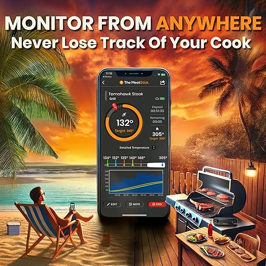 MeatStick V Prime WiFi Wireless Meat Thermometer, 1200°F 6-Sensor Probe