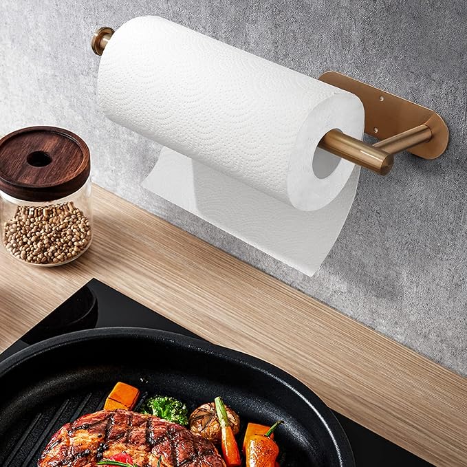 Paper Towel Holders,Paper Towels Rolls - for Kitchen,Paper Towels Bulk- Self-Adhesive Under Cabinet,Both Available in Adhesive and Screws,Stainless Steel Paper Towel Holder(Rose Gold)