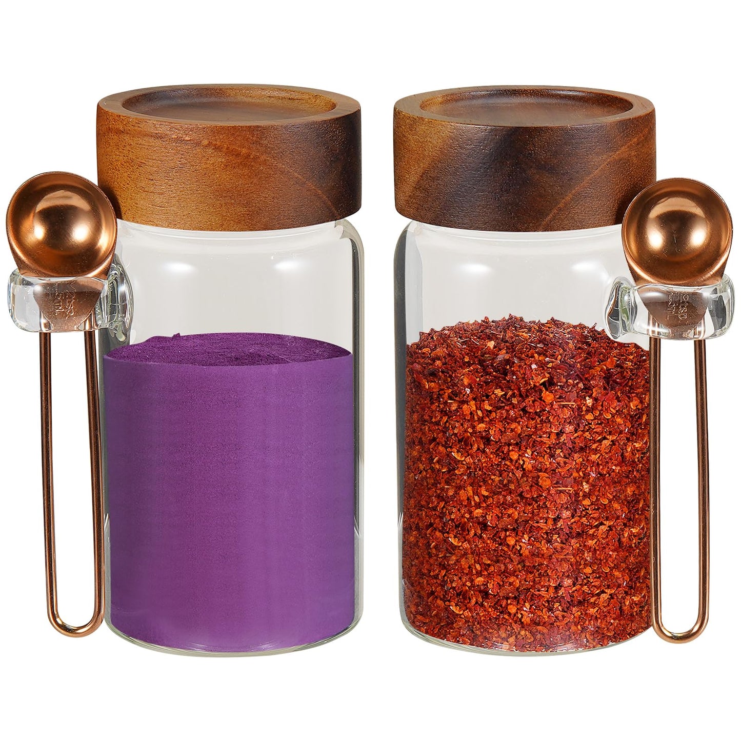Patoper Airtight Glass Jars with Wooden Lid Glass Spice Jar Round Glass Storage Canister for Pantry Sugar Tea Coffee Bean Nuts Cookies Bath Salts (900ML*2PACK)