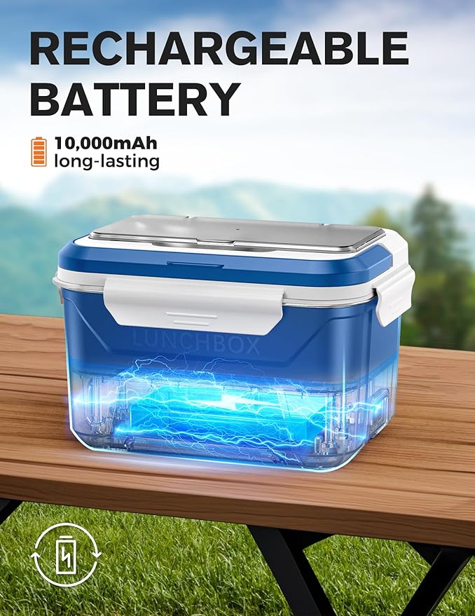 EAST OAK Cordless Electric Lunch Box for Adults, Heated Lunch Box Battery Powered with Automatic Heating, 5.5 Cups Portable Food Warmer with Removable Tray Divider