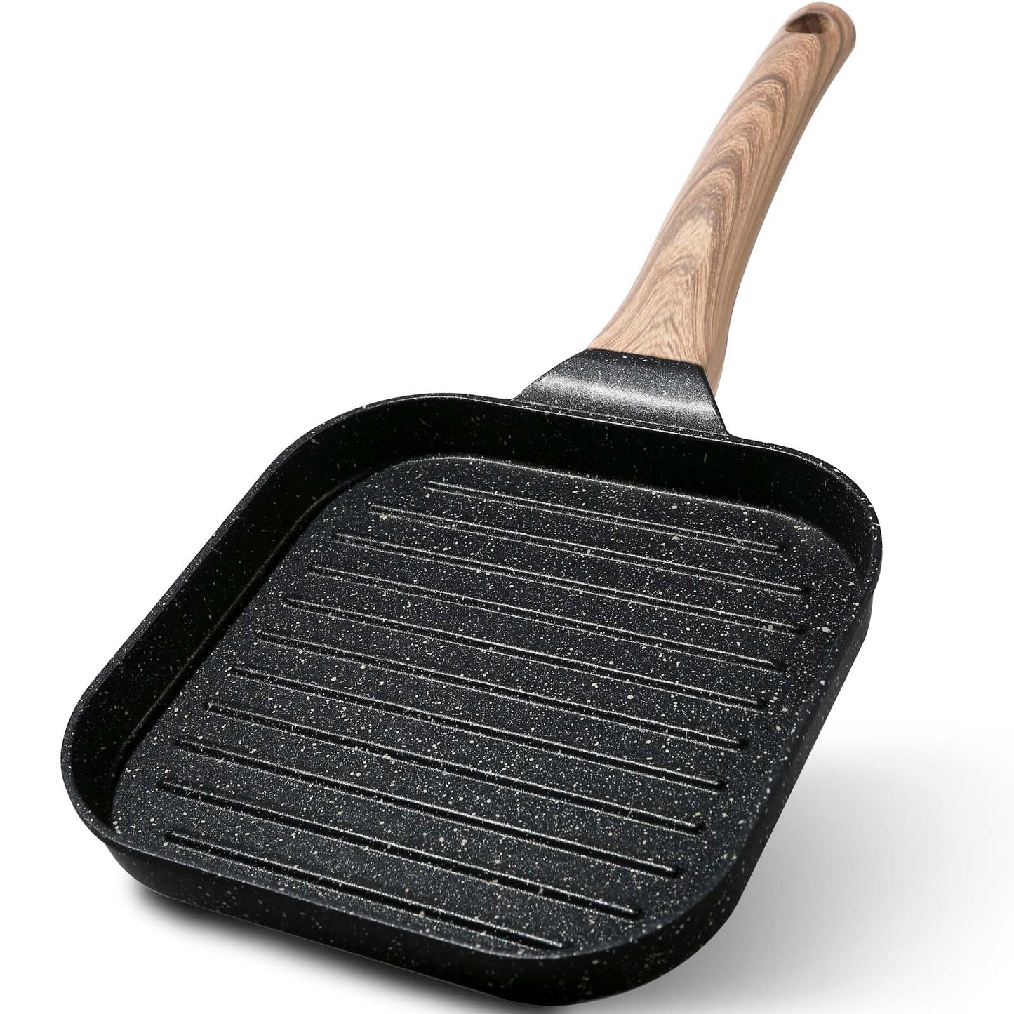 ESLITE LIFE Nonstick Grill Pan for Stove Tops, Versatile Griddle with Pour Spouts, 9.5 Inch Square Big Grilling Skillet Steak Pan for Indoor & Outdoor Cooking, PTFE & PFOA Free, Black