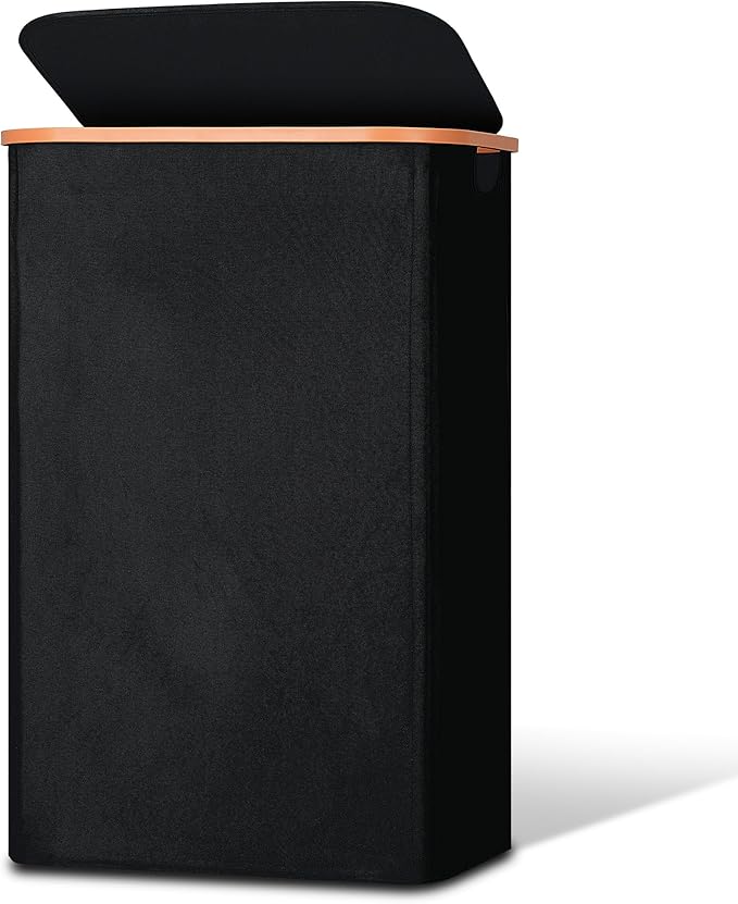 Slim Laundry Basket with Lid, Narrow Dirty Clothes Hampers for Laundry with Handle, Skinny Laundry Bin for Laundry Room, Dorm, Bedroom and Bathroom, 26.4 Gallon (100L) Black