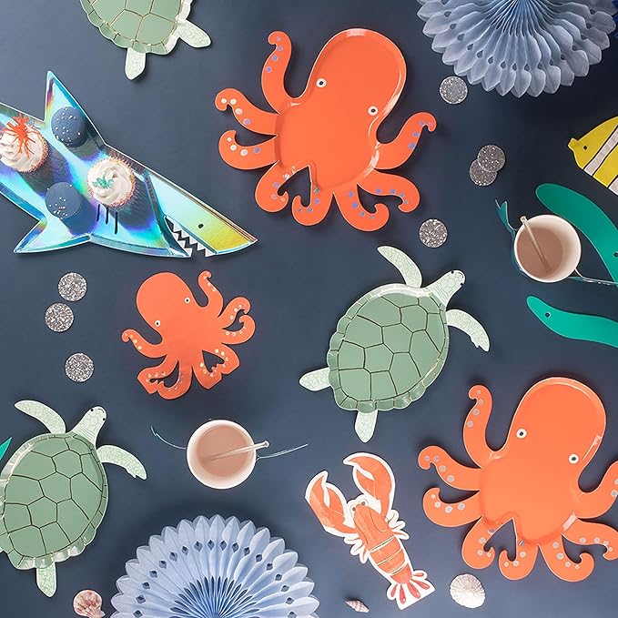 Meri Meri Under the Sea Party Plates, Pack of 8 Fun Shaped Disposable Plates, Ocean Themed Party Decorations