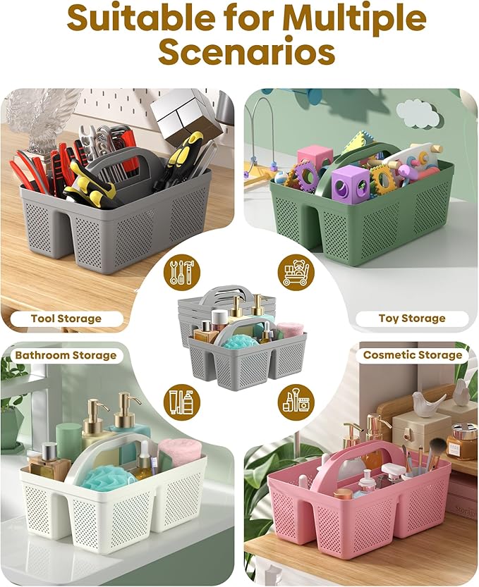 4 PCS Portable Shower Caddy, Integrated Handle, Reinforced Plastic, Organizer Storage Bathroom Supplies and Beauty Products, Cleaning Supplies, Shower Basket for Home, Dorm, Shelf and Cabinet