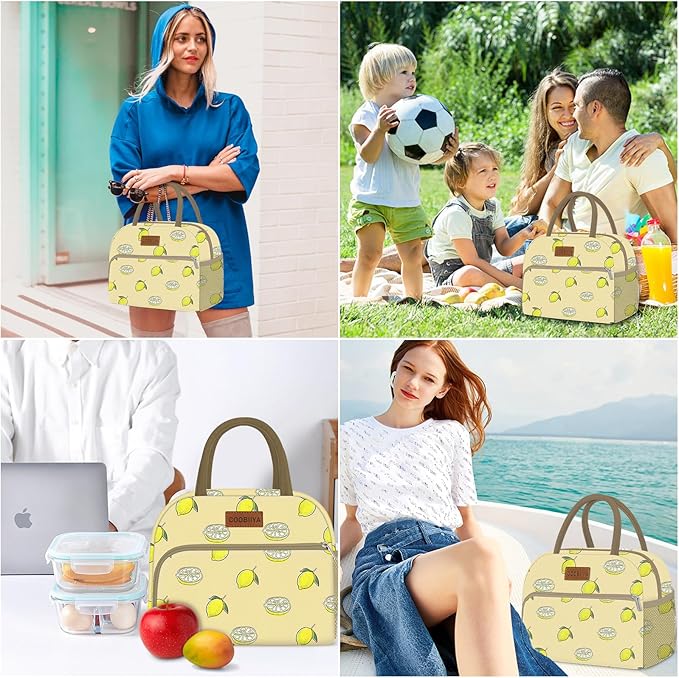 Coobiiya Lunch Bag for Women Men, Cute Lunch Tote Bags Insulated Reusable LunchBox Large Capacity Cooler Bag for Work Travel Picnic Green white