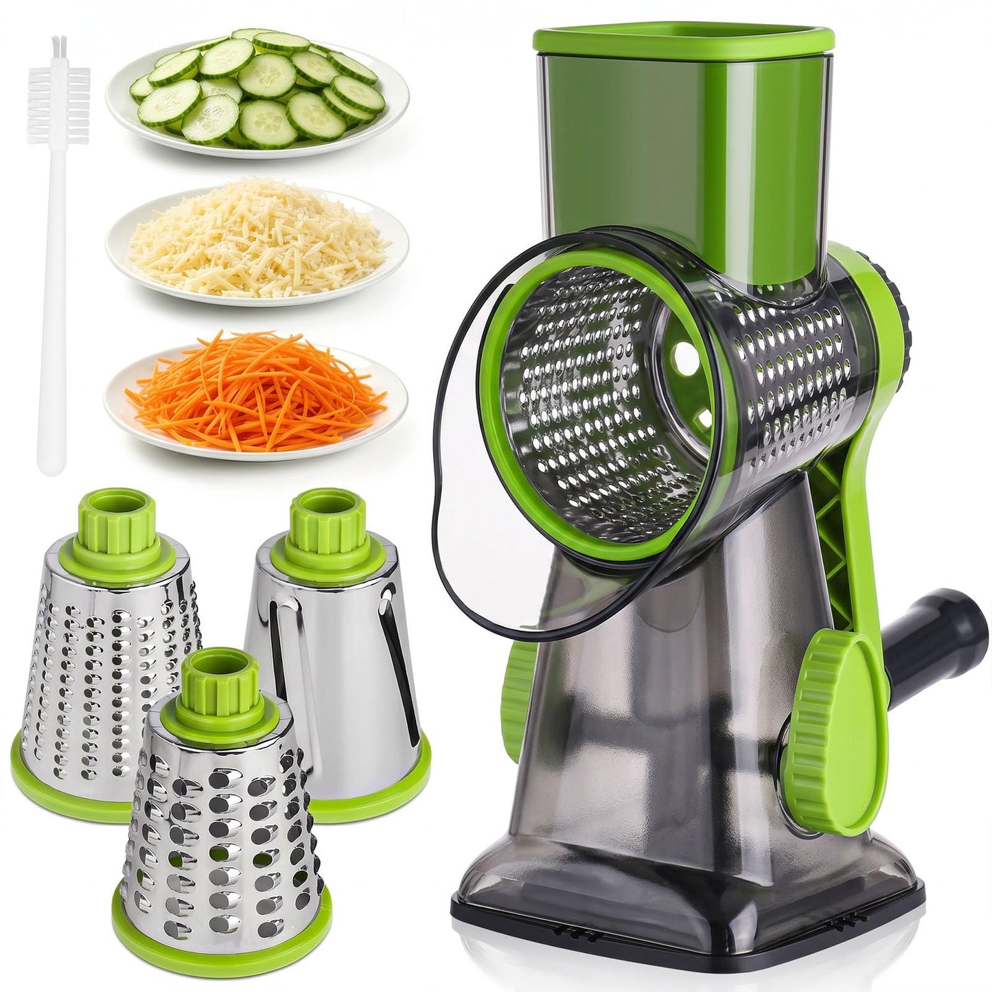 HANSGO Rotary Cheese Grater, Hand Crank Cheese Shredder, 3 Metal Blades & Cleaning Brush, Non-slip Suction Base, Labor-Saving Handle, Kitchen Gadgets for Vegetable, Nuts, Gifts for Women