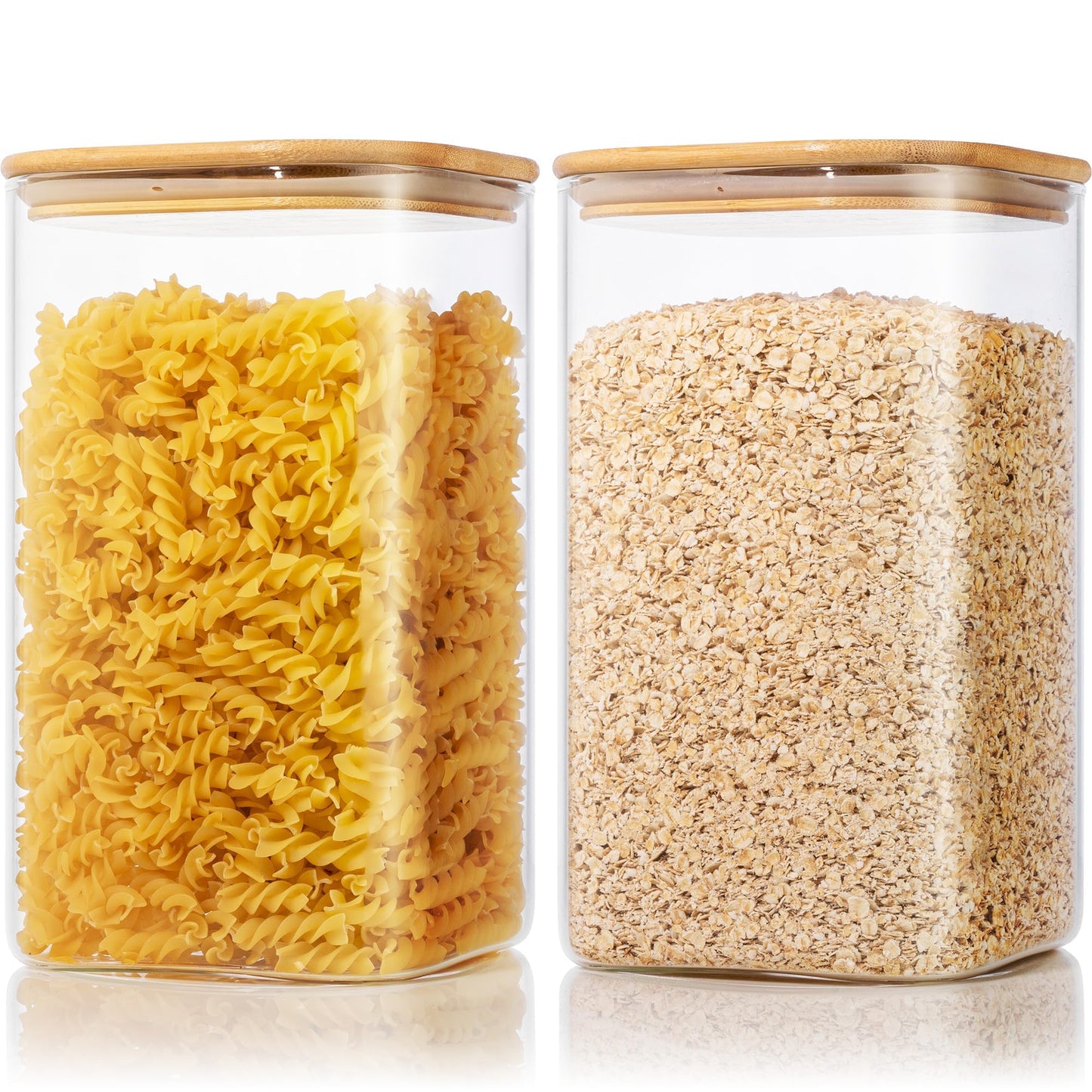 Large Glass Storage Containers 132oz&63oz, Pantry Jars with Bamboo Lids-2P