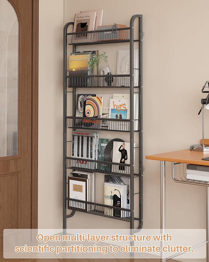 UMDONX Behind The Door Bathroom Shelf Narrow 5-Tier, Space-Saving Slim Storage Shelf Narrow Shelving Unit for Bathroom and Kitchen Black
