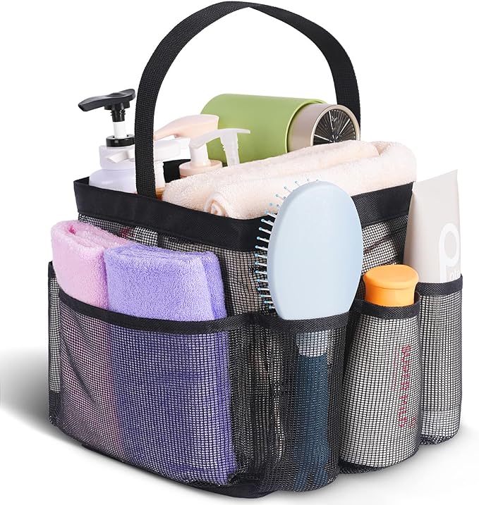 EUDELE Mesh Shower Caddy Portable for College Dorm Room Essentials, 8-Pocket Large Capacity Shower Bag for Beach, Swimming, Gym Pack
