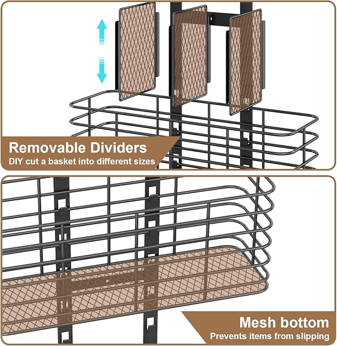 7-Tier Over The Door Organizer, Shower Caddy Hanging &Wall Mounted Hair Tool Organizer/Hair Dryer Holder Adjustable, Behind Door Storage for Bathroom Bedroom Closet Cabinet Pantry Kitchen