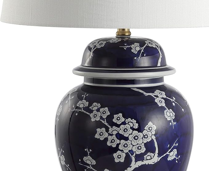 JONATHAN Y Gracie Ceramic Ginger Jar Table Lamp 29.5", White/Navy