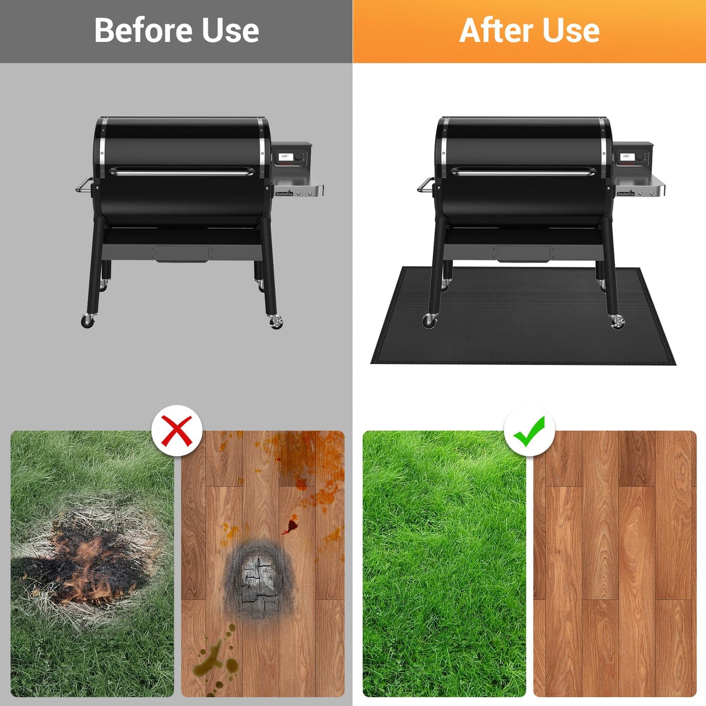 kanhiro Grill Mats for Outdoor Grill 59x39 Inch Fireproof Double-Sided Grill Matt and Deck Protector, Oil-Proof Waterproof BBQ, Grill Pad for Patio, Floor, Lawn Protection