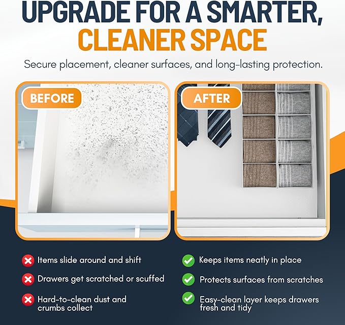 Shelf Liner Cabinet Liner for Shelves Non-Adhesive Kitchen Drawer Liner by Linda’s Essentials (12 x 120 Inches) - Non-Slip Easy Clean Shelf Liners for Cabinets and Cupboard Protector, Waterproof Mat