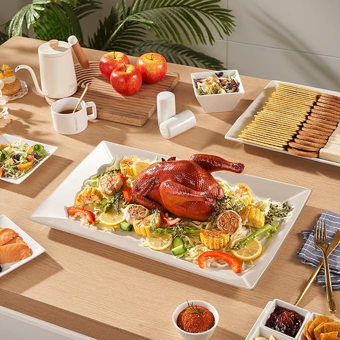 Meideal 18" x 12" Large Serving Platters Set of 2, Porcelain Serving Trays