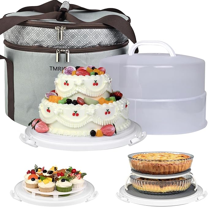 Tmrioplep 12 Inch Cake carrier Container with Lid and Handles Includes Insulated Bag for Safe Transportation of Buttercream Doesn't Melt Easy for Cakes, Pies and Cupcakes (Green)