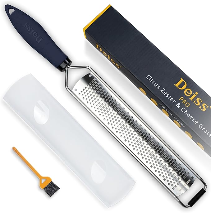 Deiss PRO Citrus Zester & Manual Cheese Grater - Parmesan, Lemon, Ginger, Garlic, Nutmeg, Chocolate - Sharp Stainless Steel Blade - Dishwasher Safe
