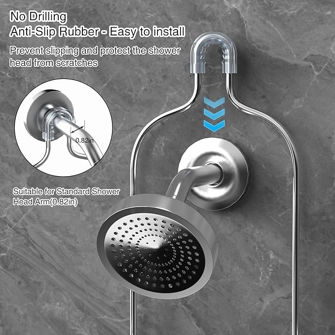 Over the Shower Head Caddy - 2-Tier Shower Caddy Hanging with 2 Movable Soap Holder, Stainless Steel Hanging Bath Organizer with High Guardrail for Bathroom, Silver