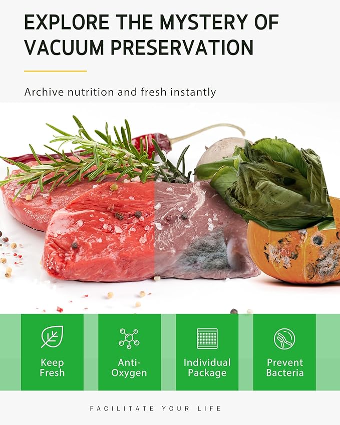 Syntus Vacuum Sealer Bags for food, 2 Pack 8" x 20' Commercial Grade Bag Rolls, Food Vac Bags for Storage, Meal Prep or Sous Vide