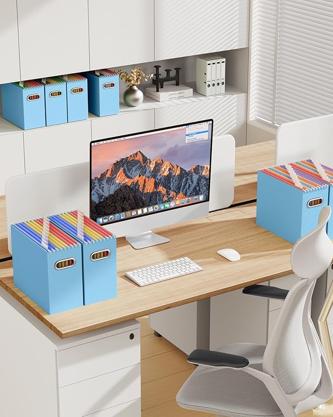 Oterri Cardboard File Organizer Box for Hanging File Folders Letter Size,File Box for Computer Desk,File Cabinet,Working Home,Office,Classroom (Blue, Letter Size - 8 Packs)