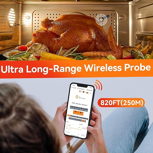 JUELICH Smart Wireless Meat Thermometer with Ultra-Thin Probe, 820FT Unlimited Range Bluetooth Meat Thermometer, Digital Food Thermometer for Remote Monitoring of BBQ Grill, Oven, Air Fryer